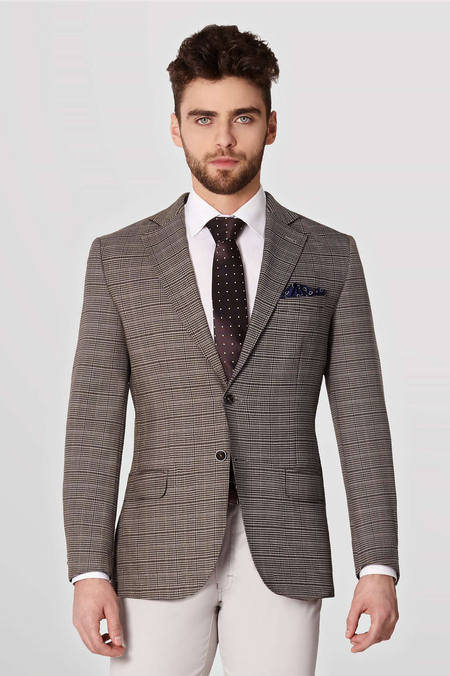 Zestaw Garniturowy Brązowy w Kratę