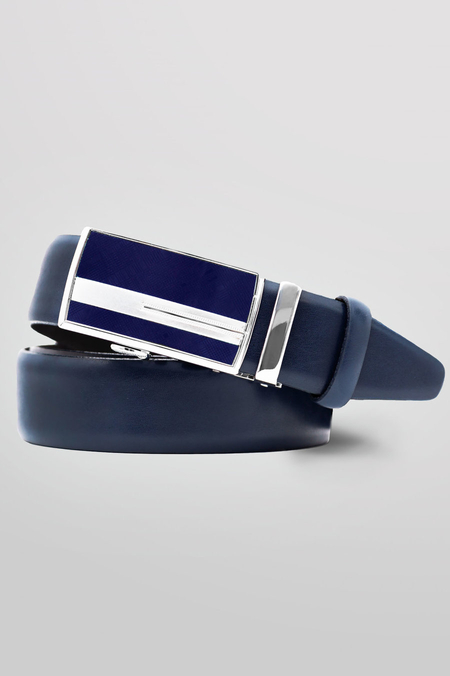 Pasek Skórzany Męski z Klamrą Granatowy