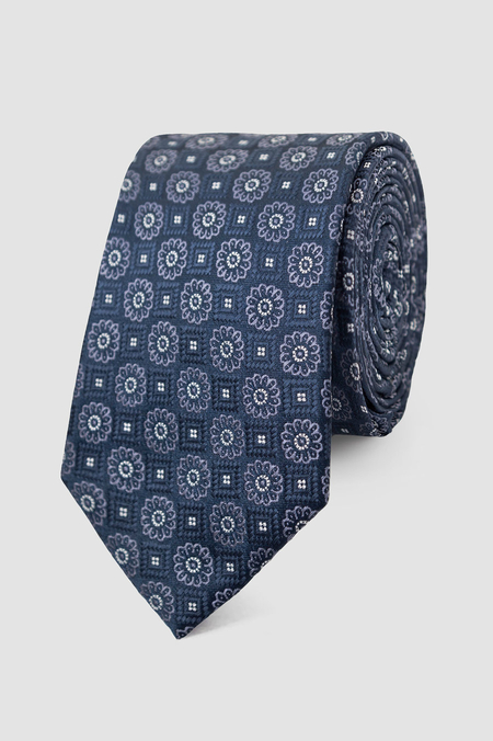 Krawat Granatowy we Wzór Kwiatów