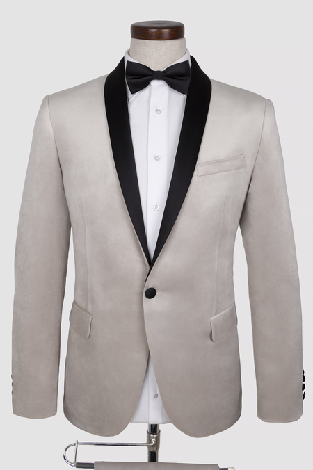 Męski Garnitur Smokingowy z Szarego Aksamitu