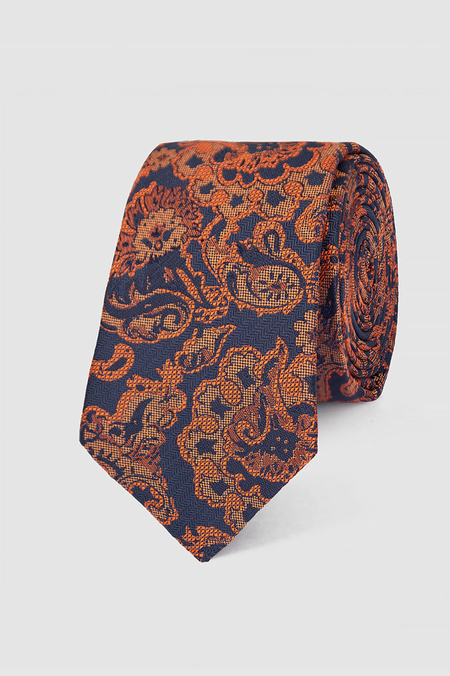 Krawat Granatowy w Pomarańczowy Wzór