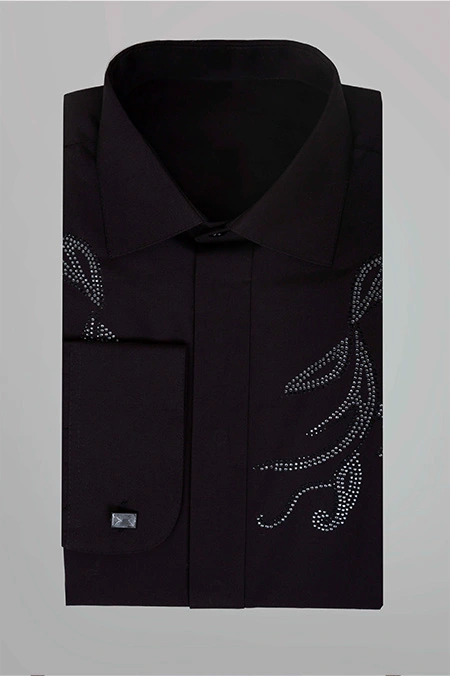 Czarna Koszula Męska z Dżetami