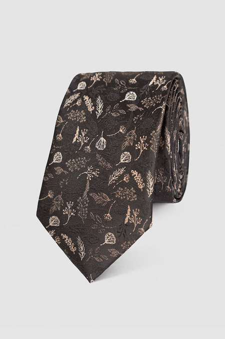 Czarny Męski Krawat w Kwiaty