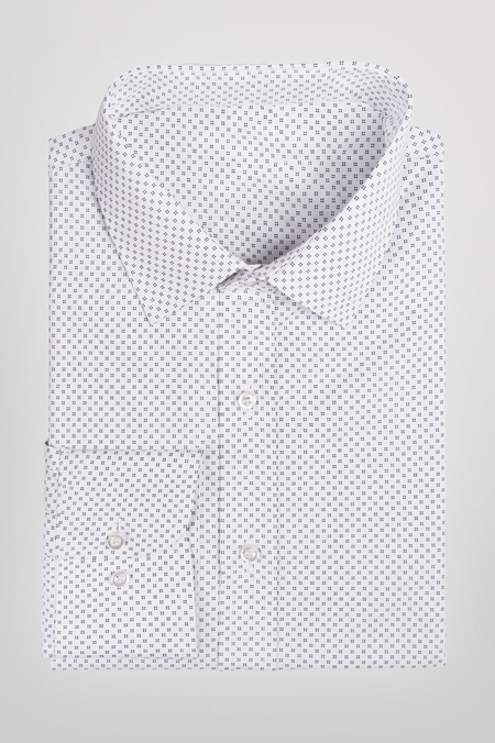 Biała Koszula Męska w Małe Kwadraty