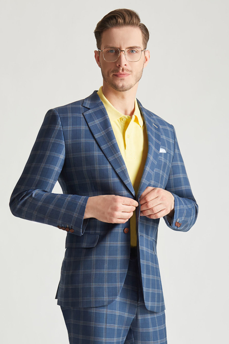 Marynarka niebieska w kratę