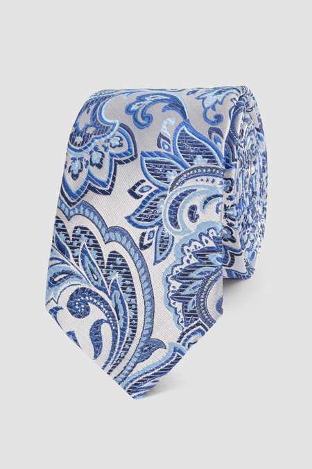 Krawat Srebrny w Niebieski Wzór