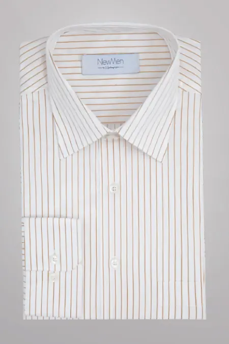 Koszula Męska Biała w Beżowe Paski