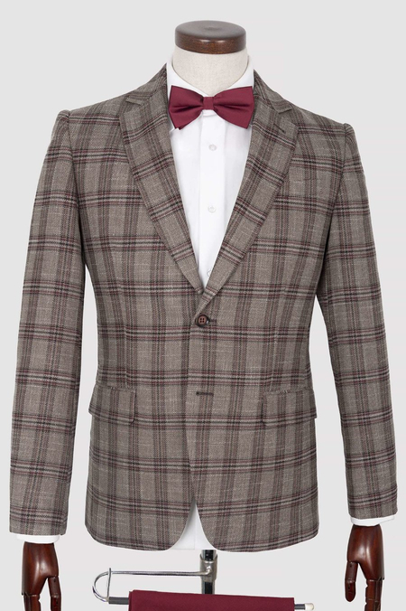 Męski Zestaw Brązowy w Kratę z Butami