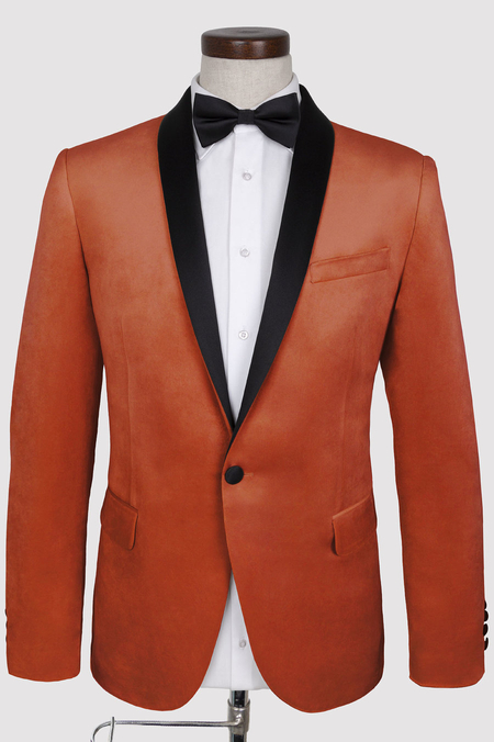 Garnitur Smokingowy Ślubny z Pomarańczowego Aksamitu