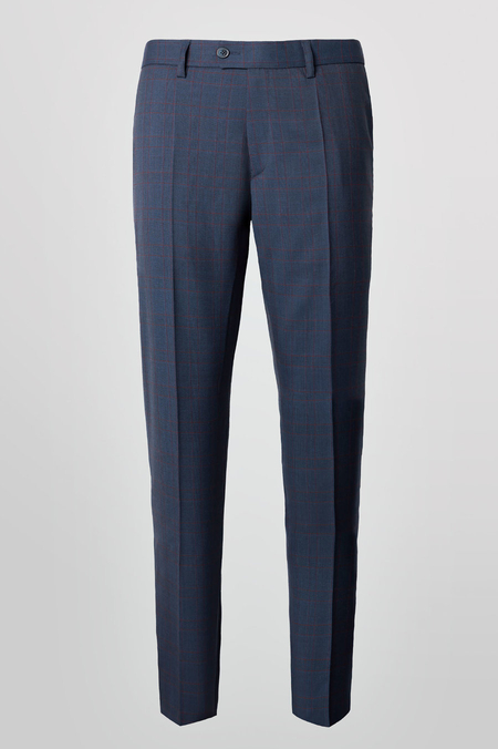 Spodnie Granatowe w Bordową Kratę