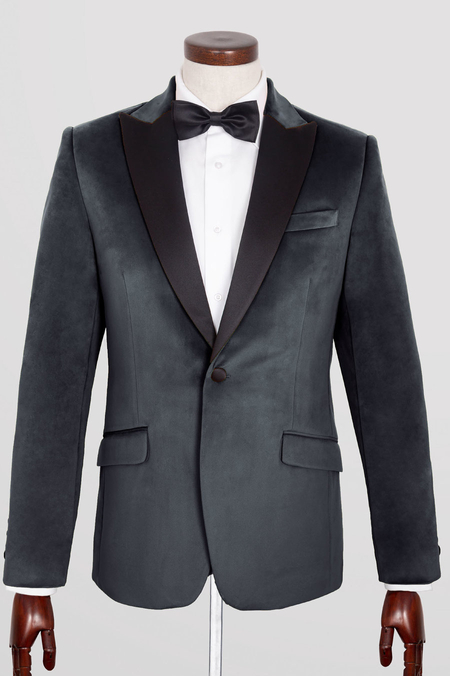 Marynarka Smokingowa z Szarego Aksamitu