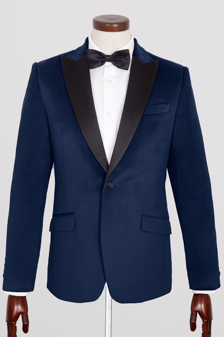 Męska Marynarka Smokingowa z Granatowego Aksamitu