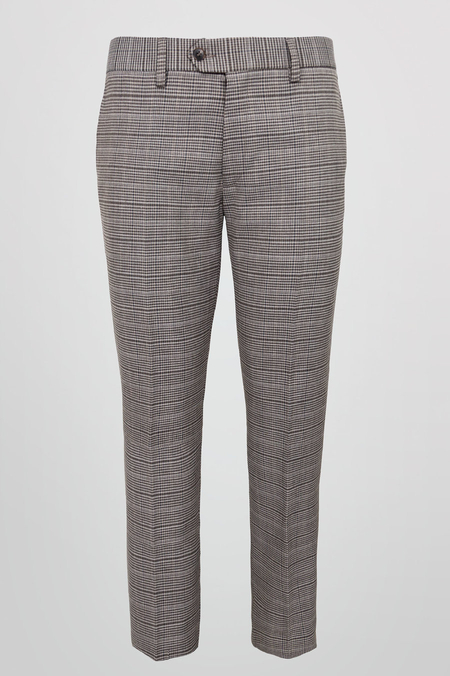 Wełniane Spodnie w Brązową Kratę