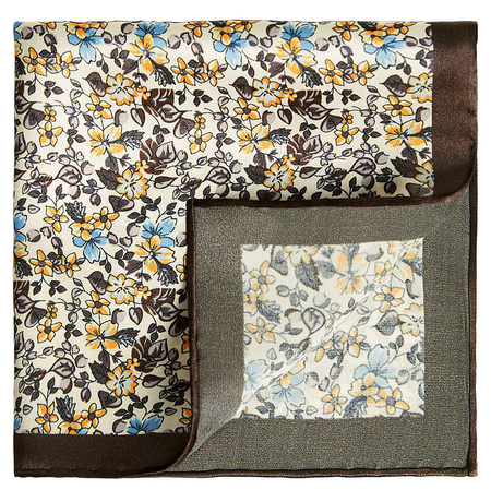 Beżowa Jedwabna Poszetka w Kwiatki