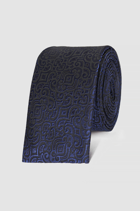 Krawat Granatowy w Ozdobny Wzór