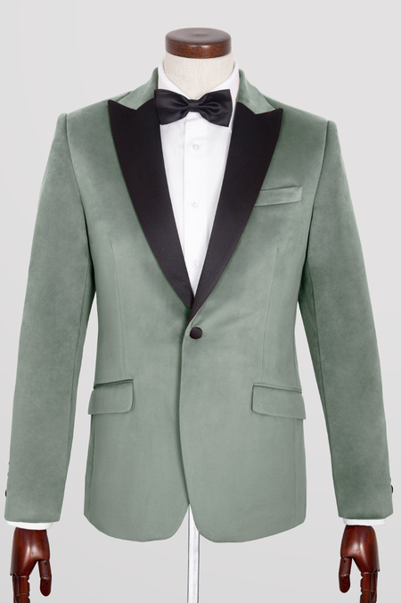 Marynarka Smokingowa z Miętowego Aksamitu