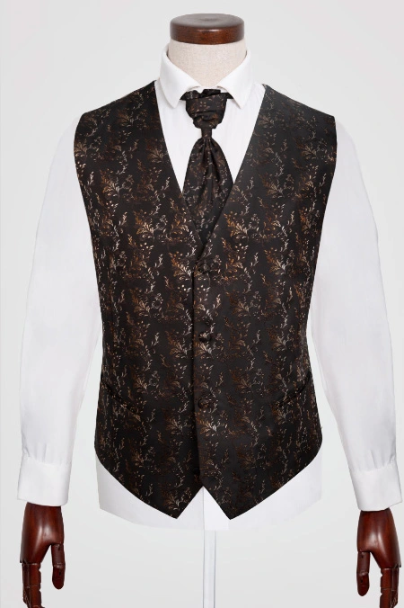Zestaw Brązowa Kamizelka w Drobny Wzór z Fularem