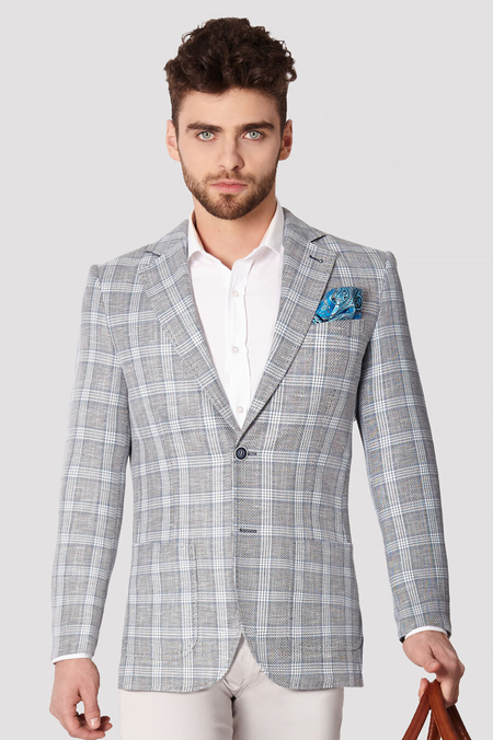 Szara Marynarka Melanżowa w Kratę