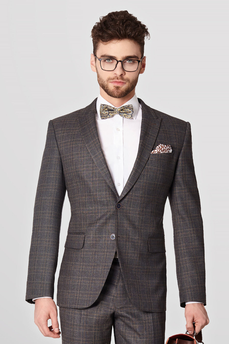 Brązowy Zestaw Garniturowy w Kratę