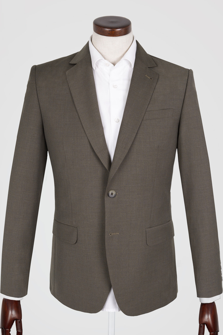 Brązowa Marynarka Męska Gładka