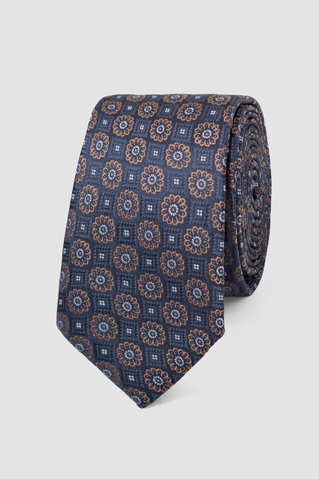 Krawat Granatowy we Wzór Żółtych Kwiatów