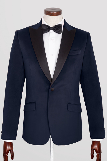 Marynarka Smokingowa z Granatowego Aksamitu