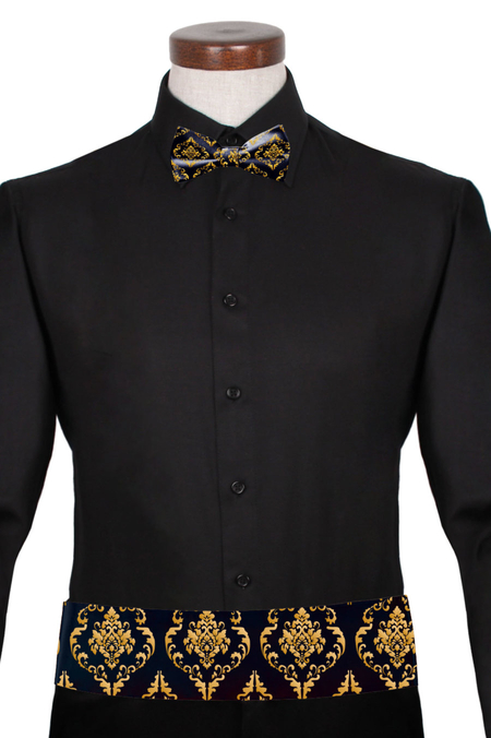 Granatowy Pas Smokingowy w Żółty Wzór