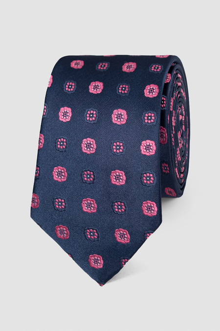 Krawat Granatowy w Różowe Kwiaty
