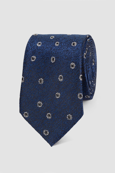 Krawat Granatowy w Czarno-Białe Kropki