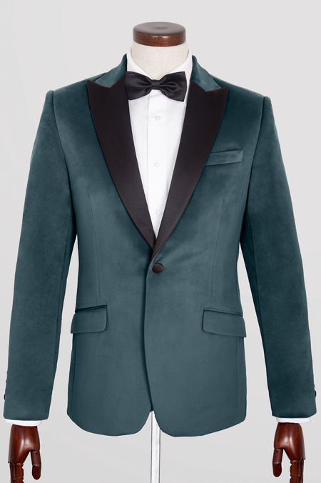 Marynarka Smokingowa z Szaroniebieskiego Aksamitu