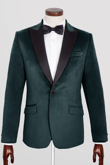 Męska Marynarka Smokingowa z Zielonego Aksamitu