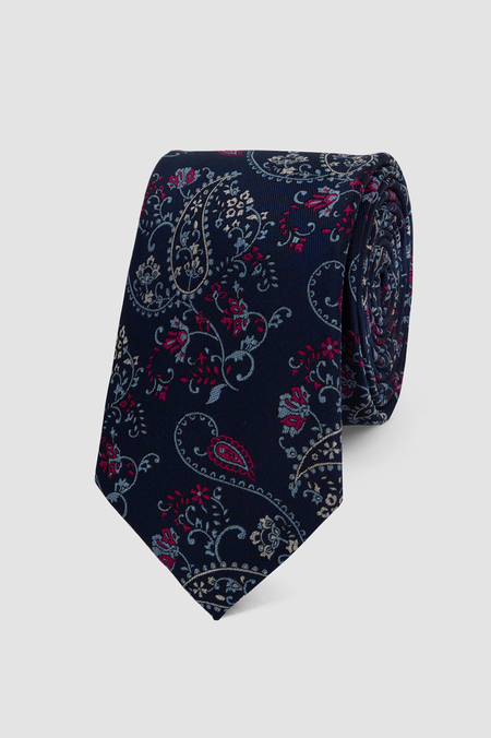 Krawat Granatowy w Czerwono-Błękitny Wzór