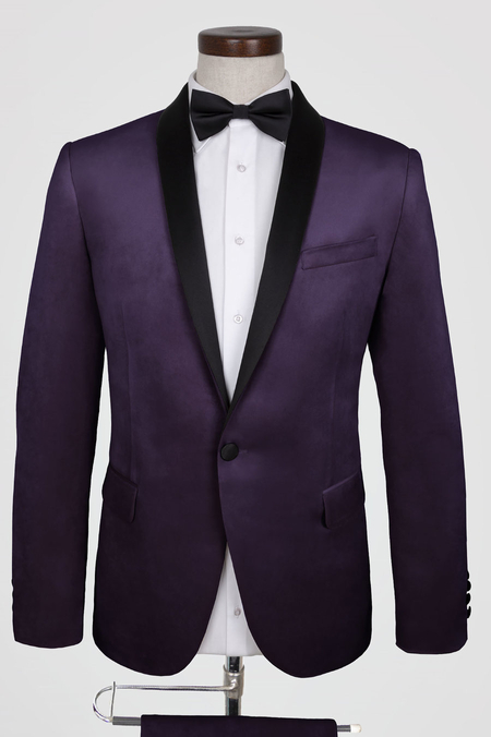 Garnitur Smokingowy Ślubny ze Śliwkowego Aksamitu