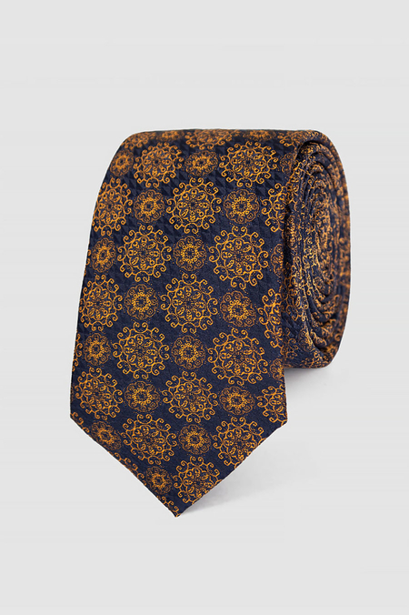 Krawat Granatowy w Żółty Wzór