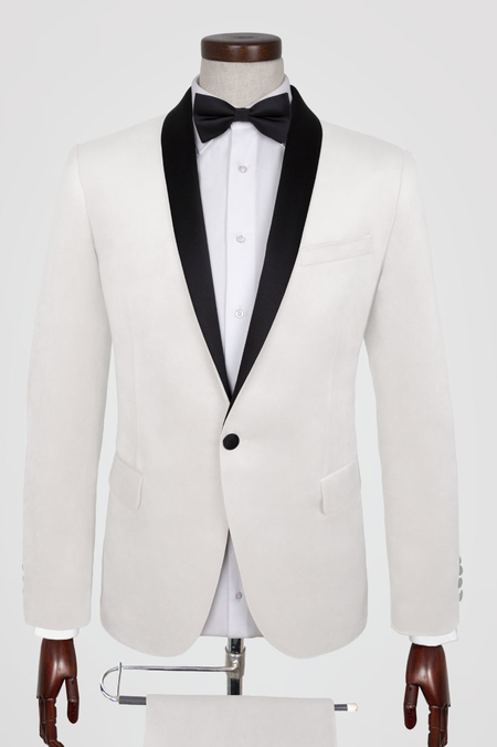 Garnitur Smokingowy Ślubny z Białego Aksamitu