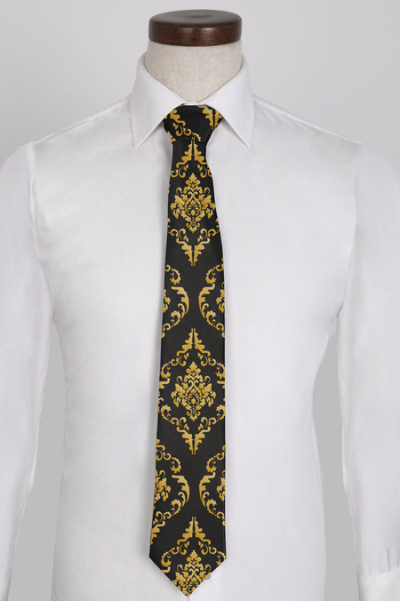 Granatowy Krawat w Żółty Wzór