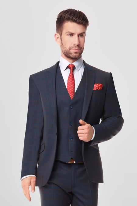 Zestaw Granatowy w Bordową Kratę